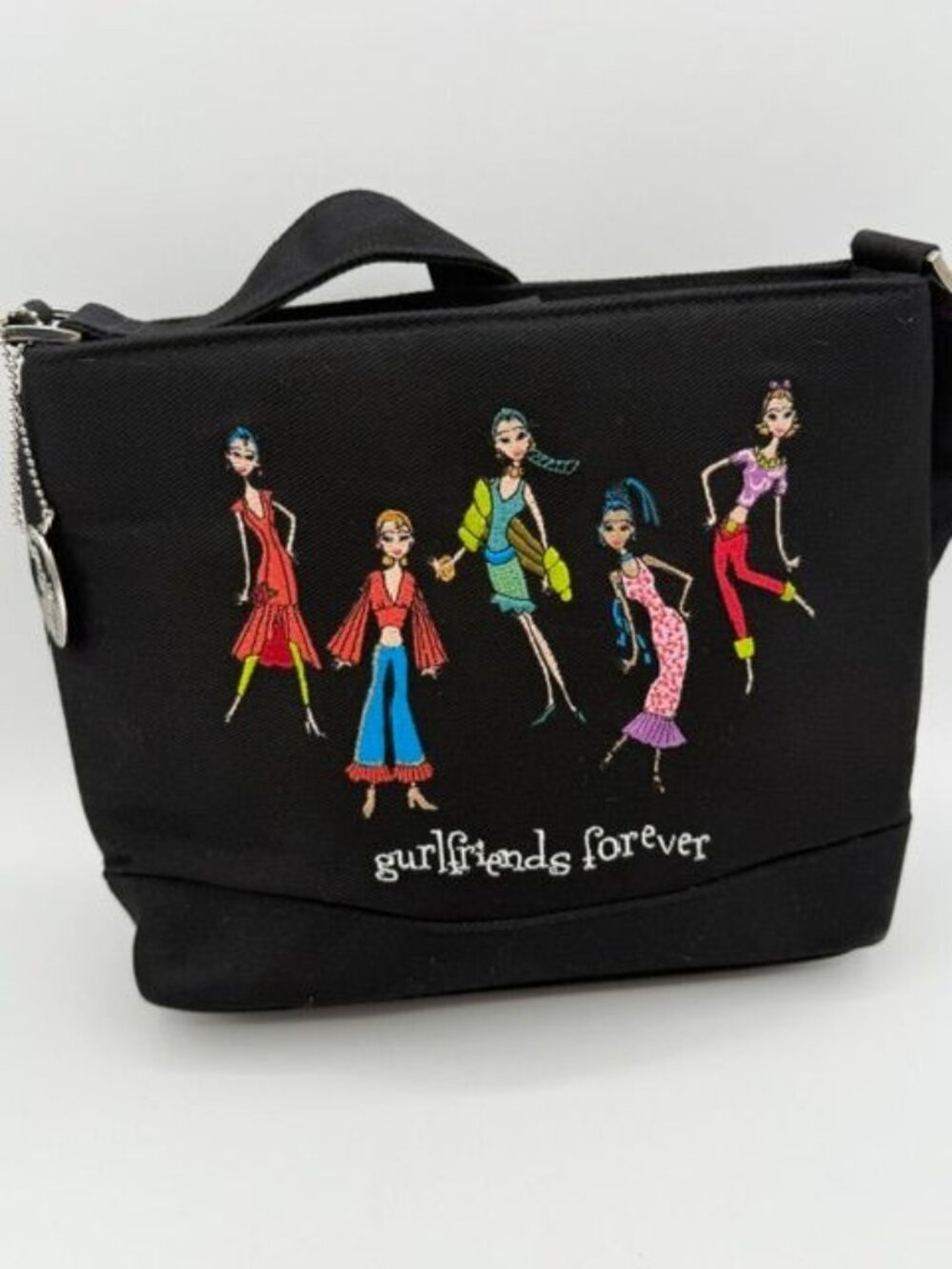 Adorable Fabric GURLFRIENDS FOREVER Embroidered Shoulder Bag Purse - Picture 2 of 8